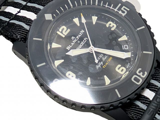 新品同様 ブランパン スウォッチ SO35B400 フィフティファゾムス オーシャンオブストーム  Swatch OCEAN OF STORMS バイオセラミック/ナイロン ブラック文字盤 メンズ 