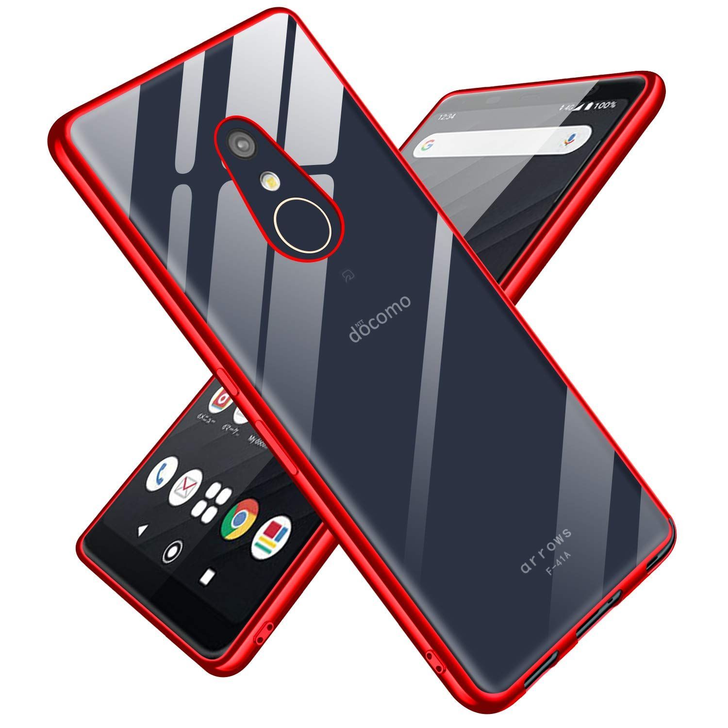  【数量限定】クリア ケース TPU 耐衝撃 ケース シリコン スリム Be4 薄型 軽量 Be4 透明 メッキ加工 arrows 傷つけ防止 人気 arrows 全面保護 スマホケース F-41A レッド その他