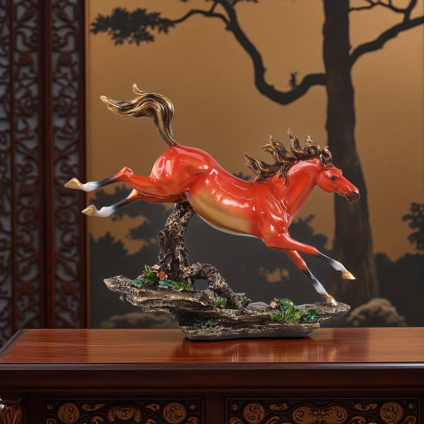 オブジェ 置物 走っている馬 うま ウマ 干支 正月飾り 高級感 ガーデニング 庭 装飾 樹脂 インテリア 室内 屋内 インテリア雑貨 玄関 リビング ダイニング インテリア小物 棚装飾