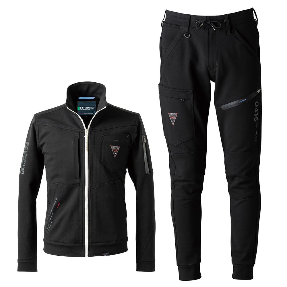 [ワークル] アイズフロンティア アイズ 2025年 秋冬 上下セット ヘビージャージーウェア 長袖 ジャージ ストレッチ UVカット カジュアル 作業着 作業服 5340 5343 (37.アナザーブラック， L) [37.ア