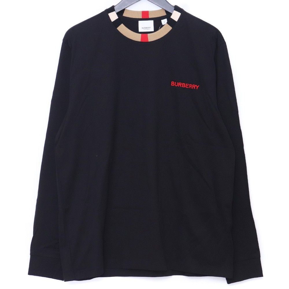 BURBERRY Jalad Check Neck Long Sleeve Tee Sサイズ ブラック 8091045