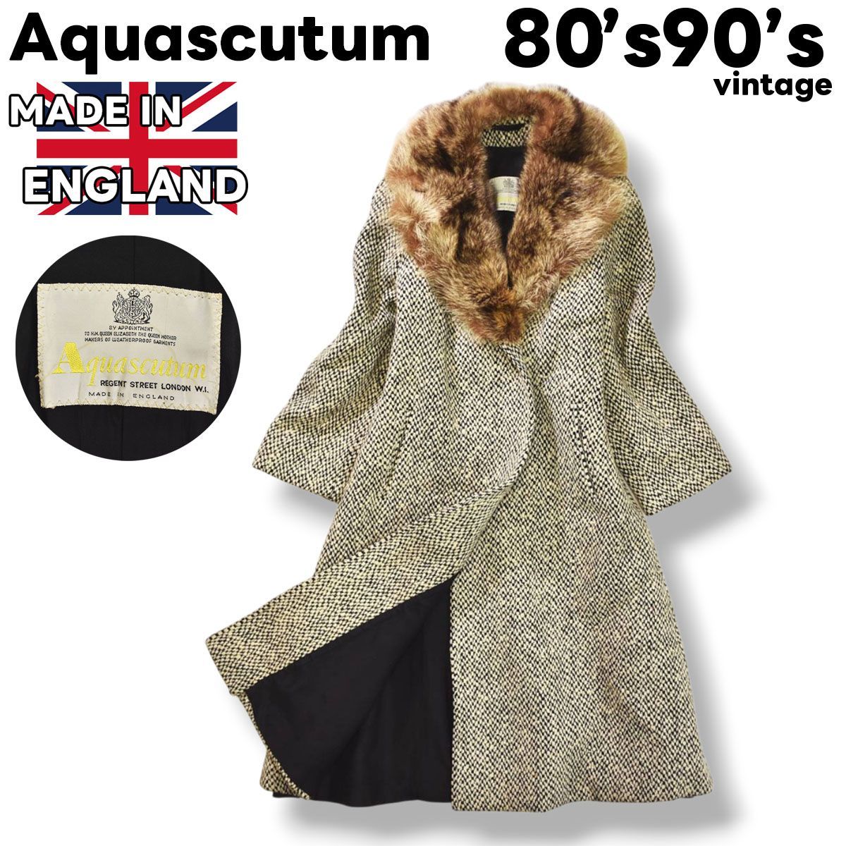 英国製 Aquascutum アクアスキュータム ファー付コート 20万以上 
