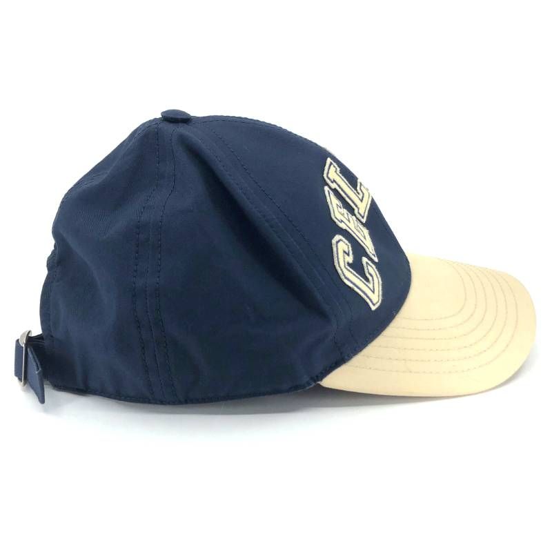 CELINE カレッジ ベースボールキャップ コットン ネイビー ベージュ M 美品】CELINE セリーヌ／カレッジパッチ ベースボールキャップ／M／面