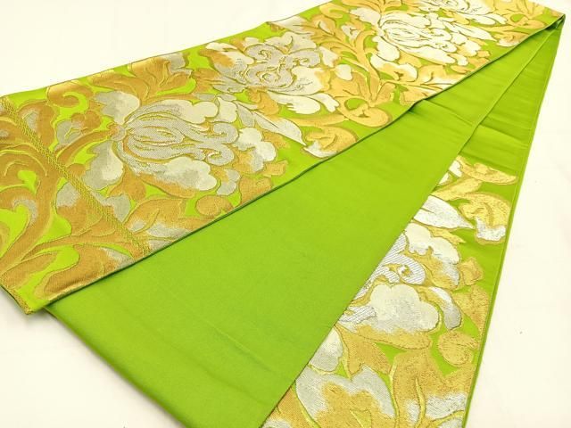 平和屋着物◎西陣 服部織物謹製 六通柄袋帯 白鳥緞子 花唐草文 金銀糸