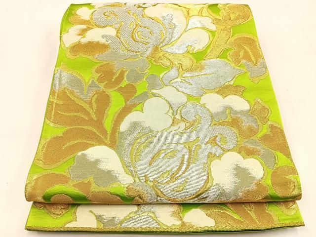 ご確認用✨服部織物✨白鳥緞子✨六通袋帯 平和屋着物◎西陣 服部織物謹製 六通柄袋帯 白鳥緞子 花唐草文 金銀糸