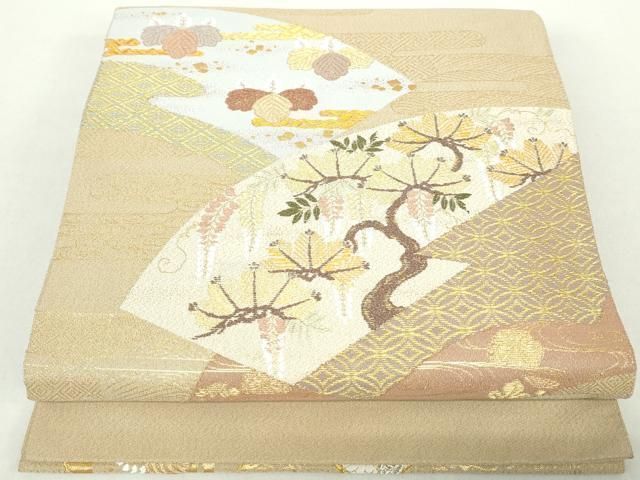 平和屋着物◎綴れ 太鼓柄袋帯 地紙枝松文 金糸 正絹 逸品 DAAZ8913qa