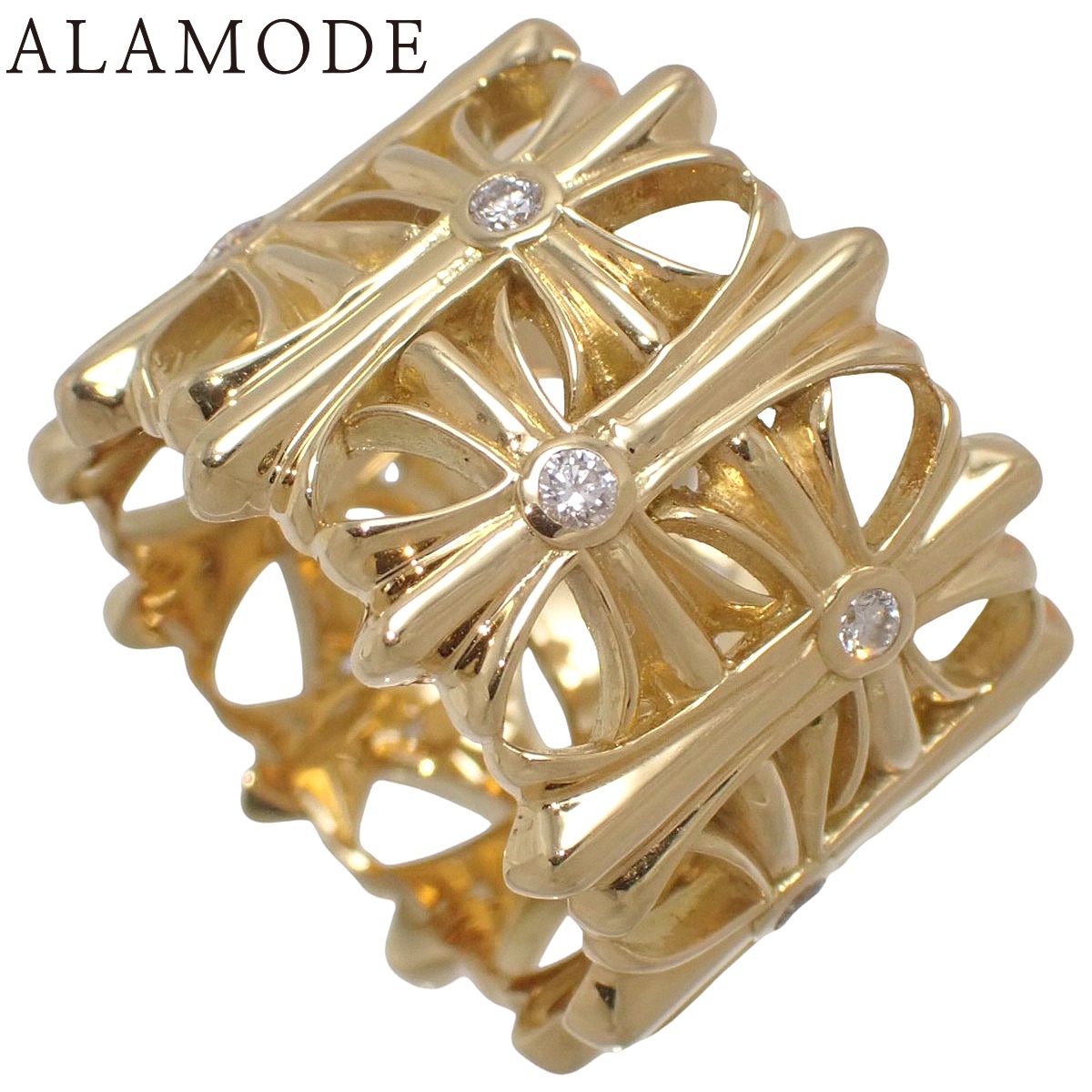 D0.45 クロス ダイヤモンド リング イエローゴールド K18YG 19.3g 指輪 ジュエリー 十字架 幅広 18(58)号 ゴールド金 メンズ 41100090235【中古】【アラモード】