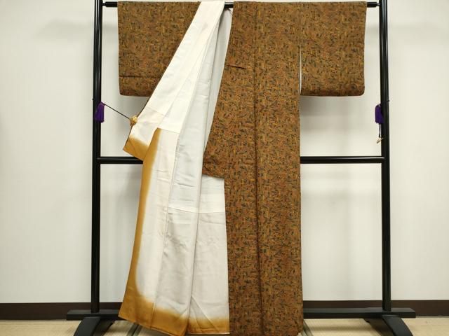 平和屋着物□上質な小紋 笹の葉文 鬼しぼ縮緬 正絹 逸品 CABB1622ou