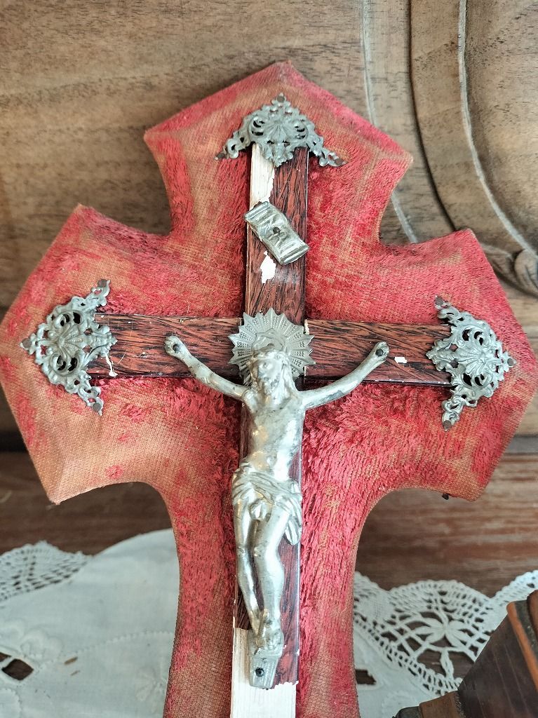 フランス 最高 アンティーク ナポレオン3世 木製 十字架 スタンド 3点