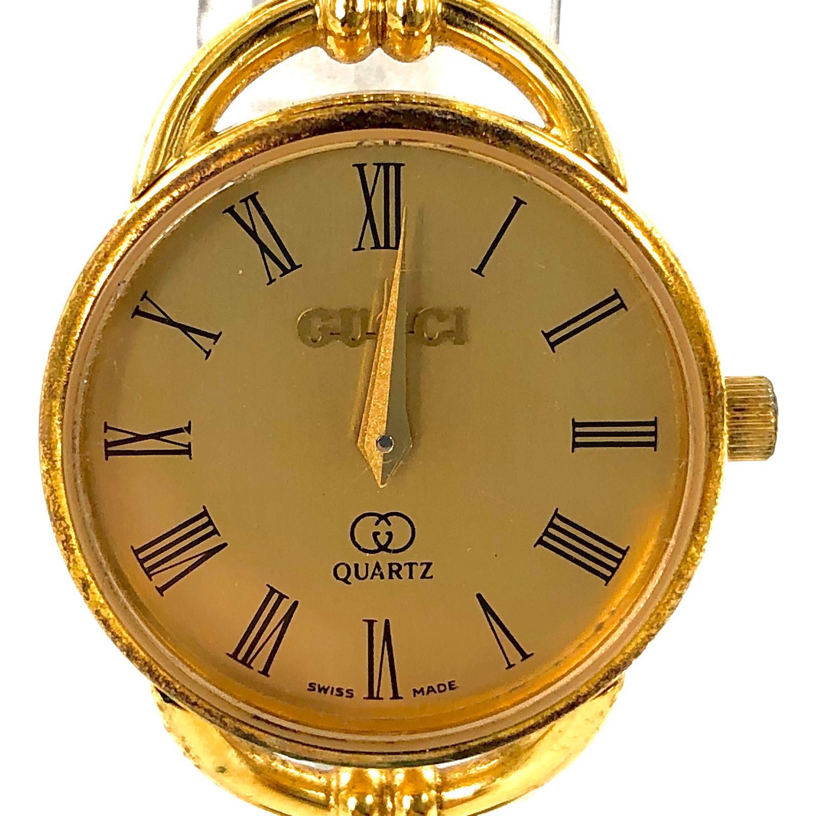 GUCCI グッチ 6000L SS×レザー/QZ ゴールド文字盤 レディース腕時計