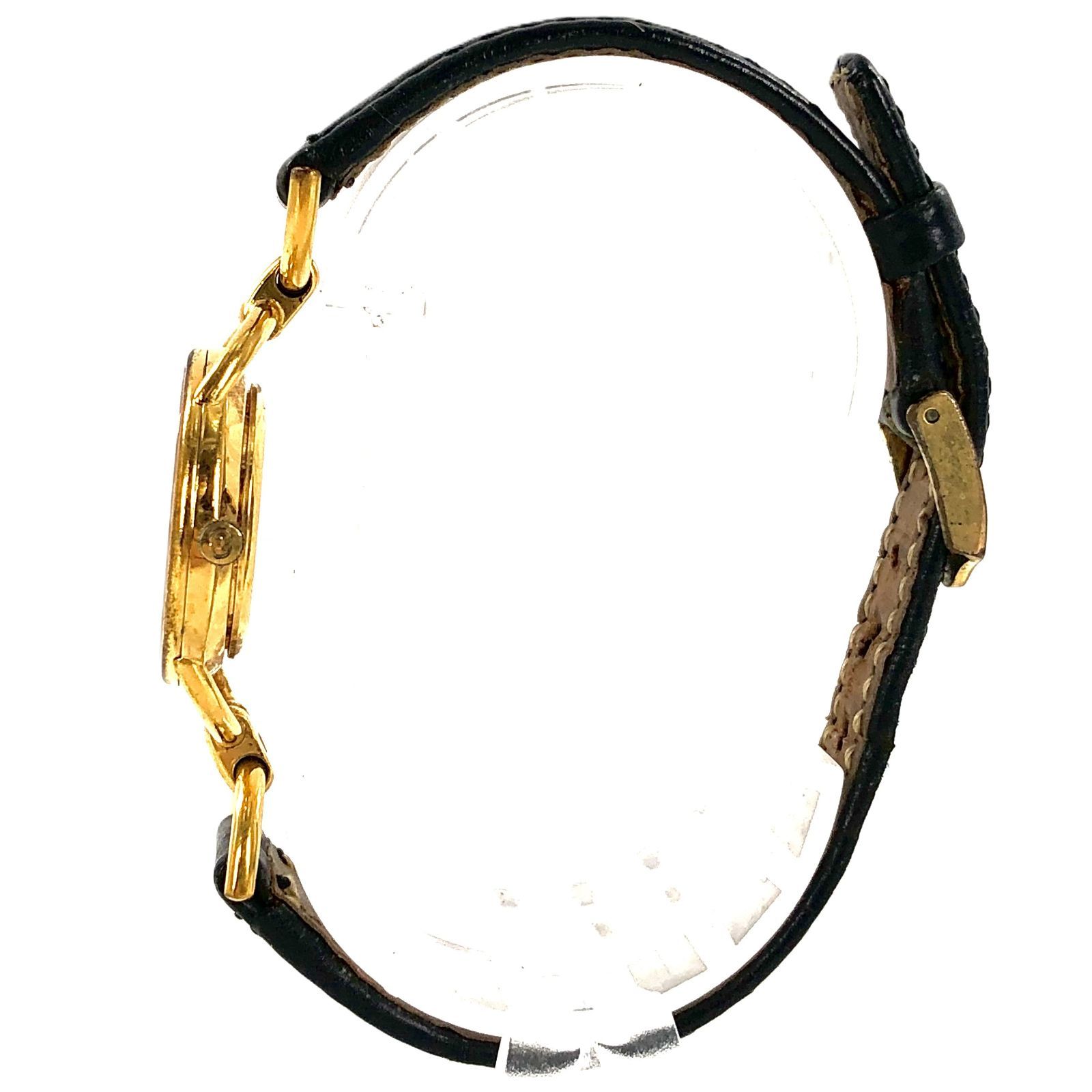 GUCCI グッチ 6000L SS×レザー/QZ ゴールド文字盤 レディース腕時計