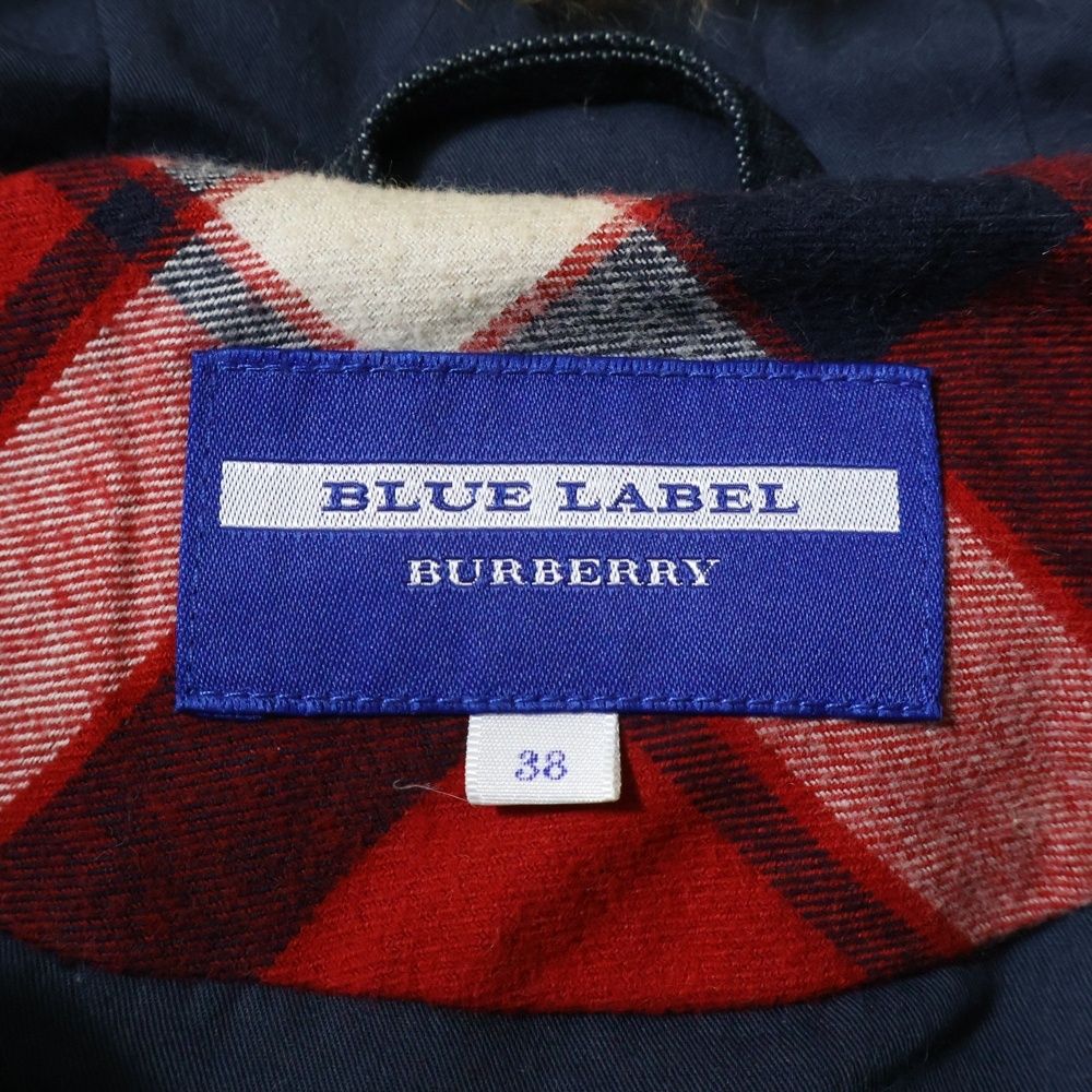 BURBERRY LONDON BLUE LABEL 38 ノースリーブ　青 BURBERRY BLUE LABEL (バーバリーブルーレーベル) ファー フーデッド