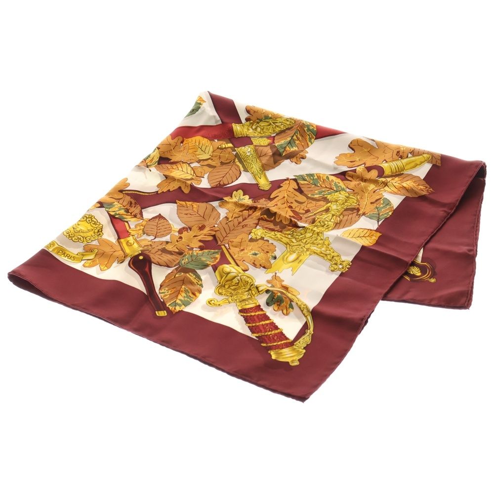 週末お値下げ(^-^)HERMES カレ90 au plus dru HERMES (エルメス) カレ90 AU PLUS DRU 紅葉 スカーフ ボルドー