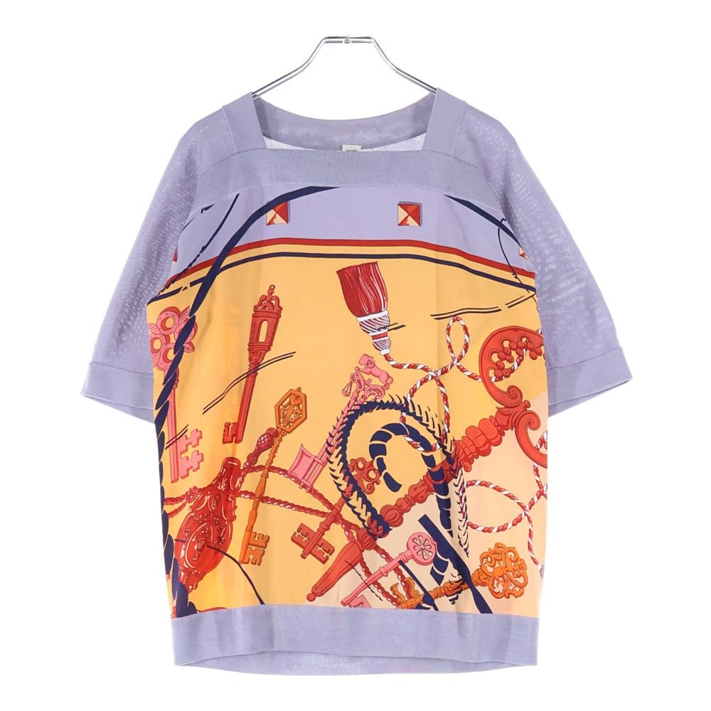 HERMES (エルメス) 鍵柄 シルクスカーフ切り替え スクエアネック 半袖