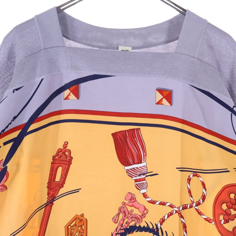 HERMES (エルメス) 鍵柄 シルクスカーフ切り替え スクエアネック 半袖