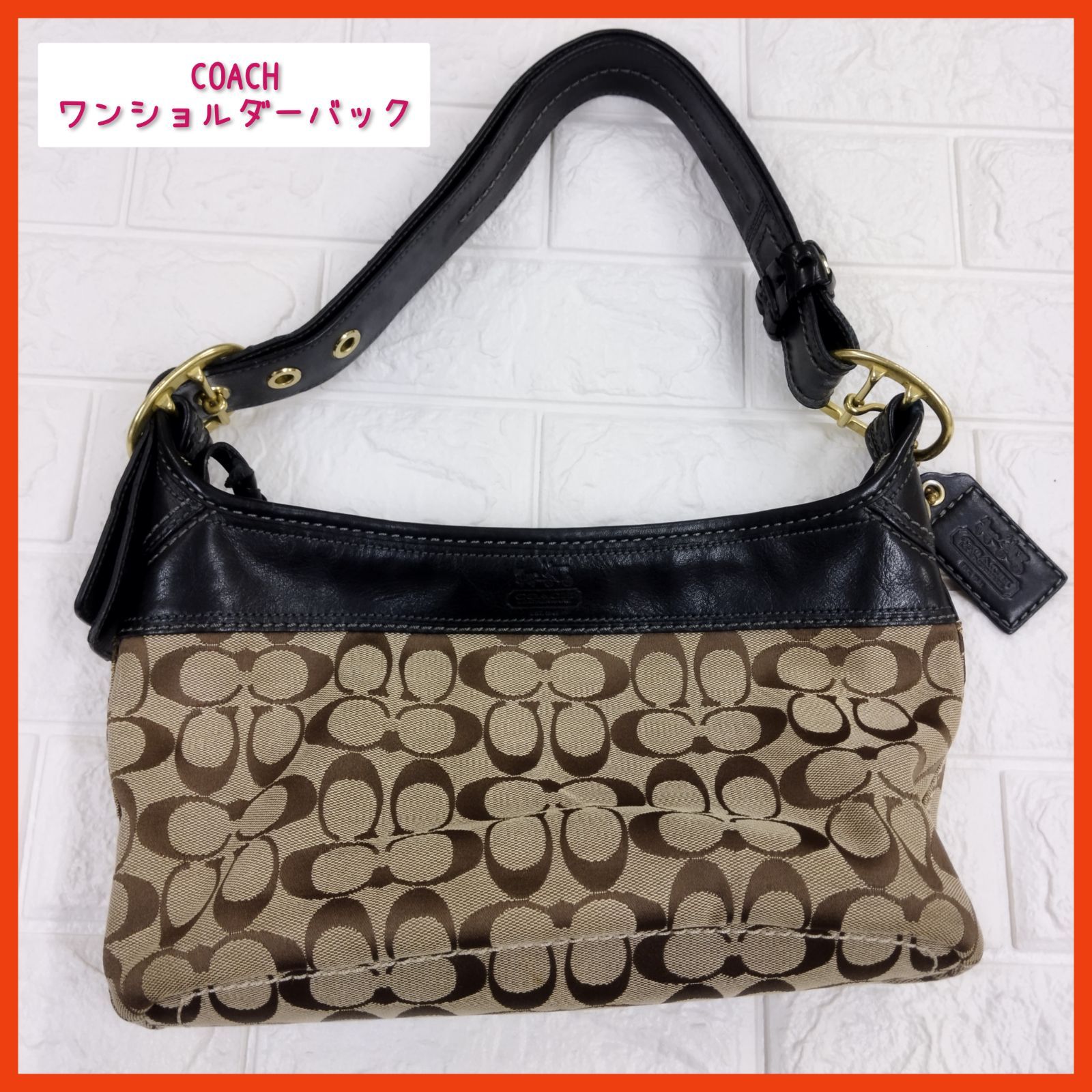 美品　コーチ　ハンドバッグ　茶　シグネチャー　ワンショルダー　レザー　s63 COACH ワンショルダーバッグ シグネチャー 茶 コーチ - メルカリ