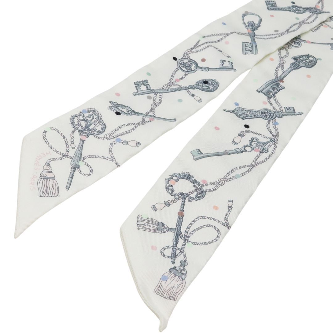 HERMES エルメス ツイリー レ クレ ア ポア ブラン|グリスアシエ|マルチカラー シルク ユニセックス ♥品 WA-21465