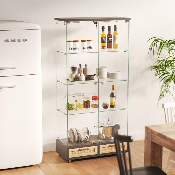 ガラス収納キャビネット コレクションケース 4段 ハイタイプ 飾り棚