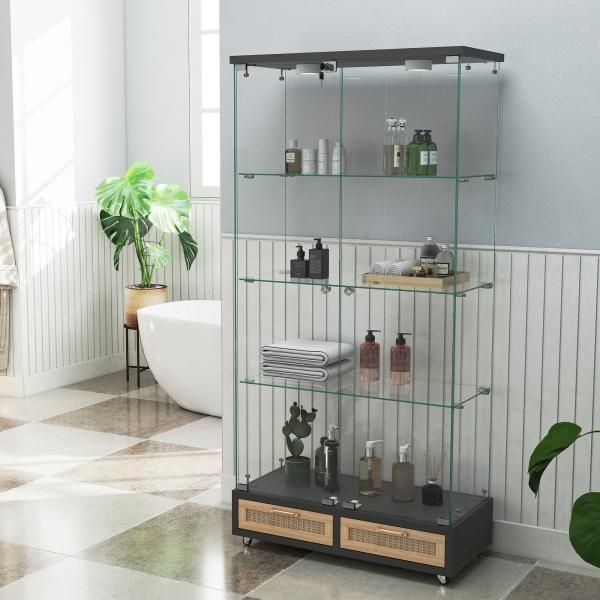 ガラス収納キャビネット コレクションケース 4段 ハイタイプ 飾り棚