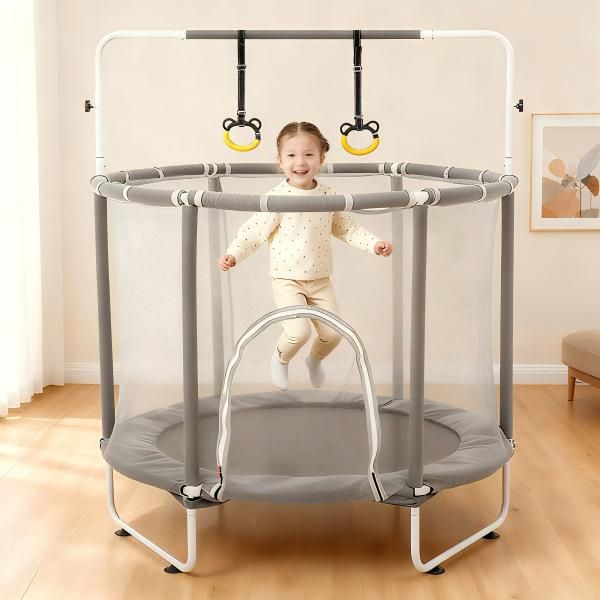 トランポリン 子供　140cm 鉄棒 吊り輪 高さ3段階調節 55inch 楽天市場】トランポリン 直径140cm（55inch）子供用 一台三役 鉄棒