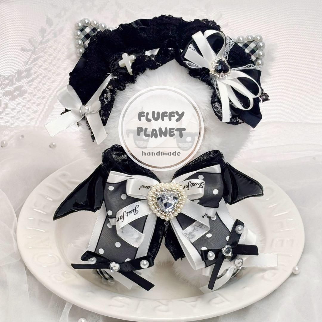 10cm おすわり ちびぐるみ ぬい服 着ぐるみ 白黒 猫耳 推しぬい しっぽ