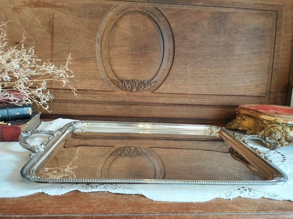 フランス アンティーク 銀メッキ ティーポット トレーつき 4点セット