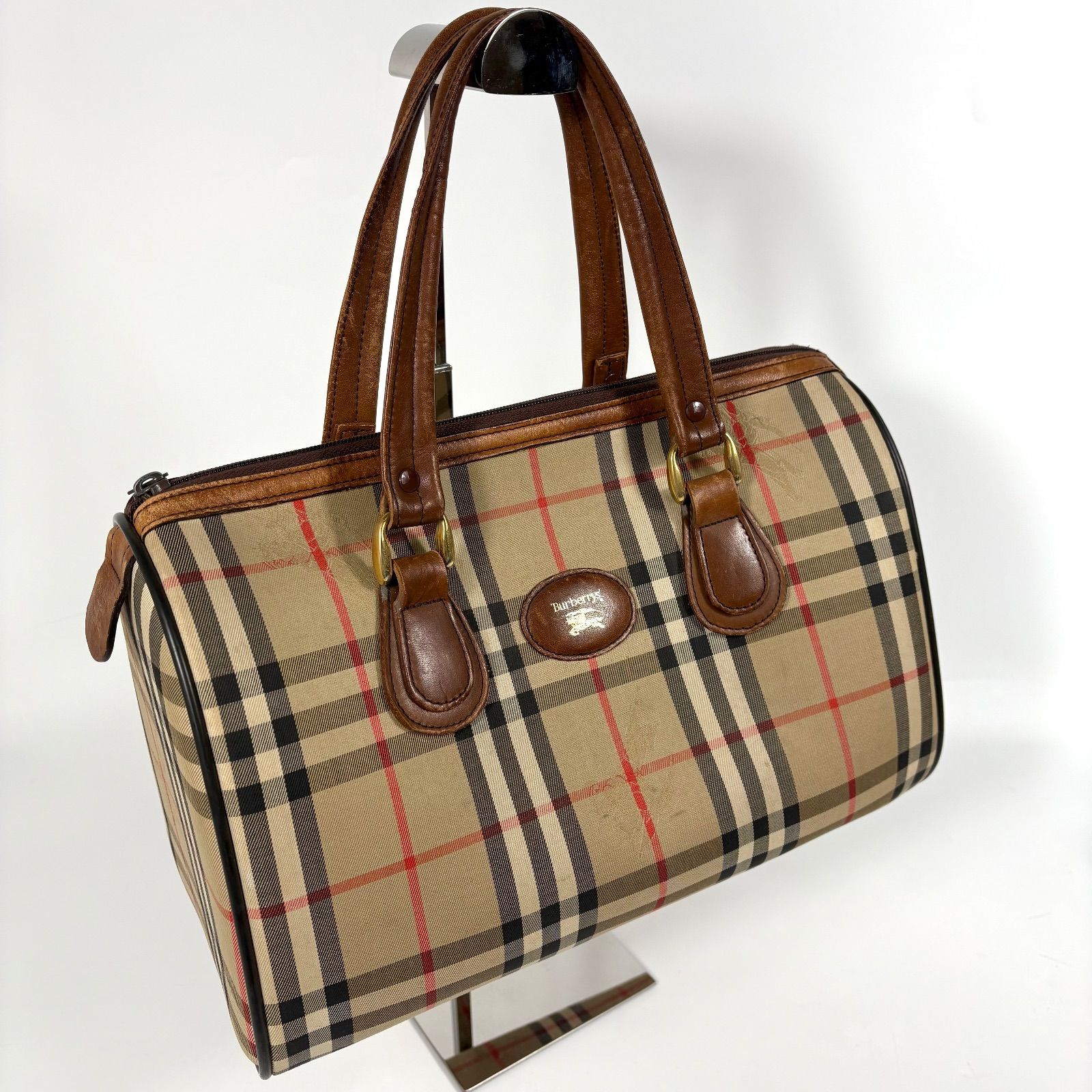 バーバリー ボストンバッグ ノバチェック ホースロゴ PVC Burberry BURBERRY バーバリー PVC レザー ミニボストンバッグ ハンドバッグ