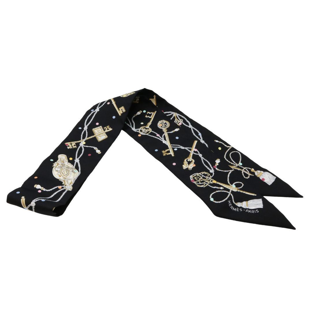HERMES エルメス ツイリー レ クレ ア ポア ノワール|ベージュローズ|マルチカラー シルク ユニセックス ♥品 WA-81245