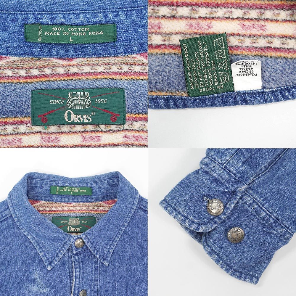 オービス ORVIS 90s 90年代 デニムワークシャツ ネイティブ柄 総柄