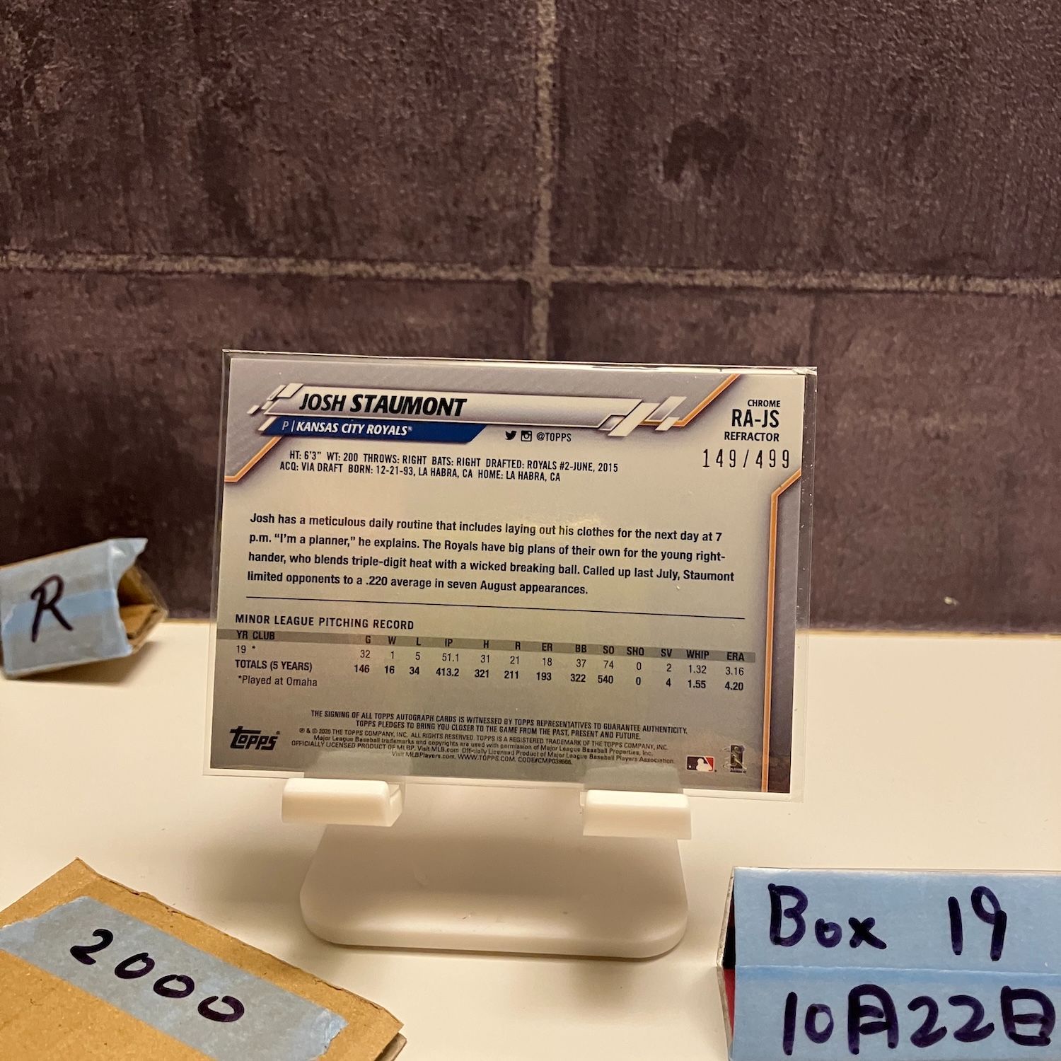 2018 Topps Chrome Josh Staumont 149/499 直筆サインカード Kansas