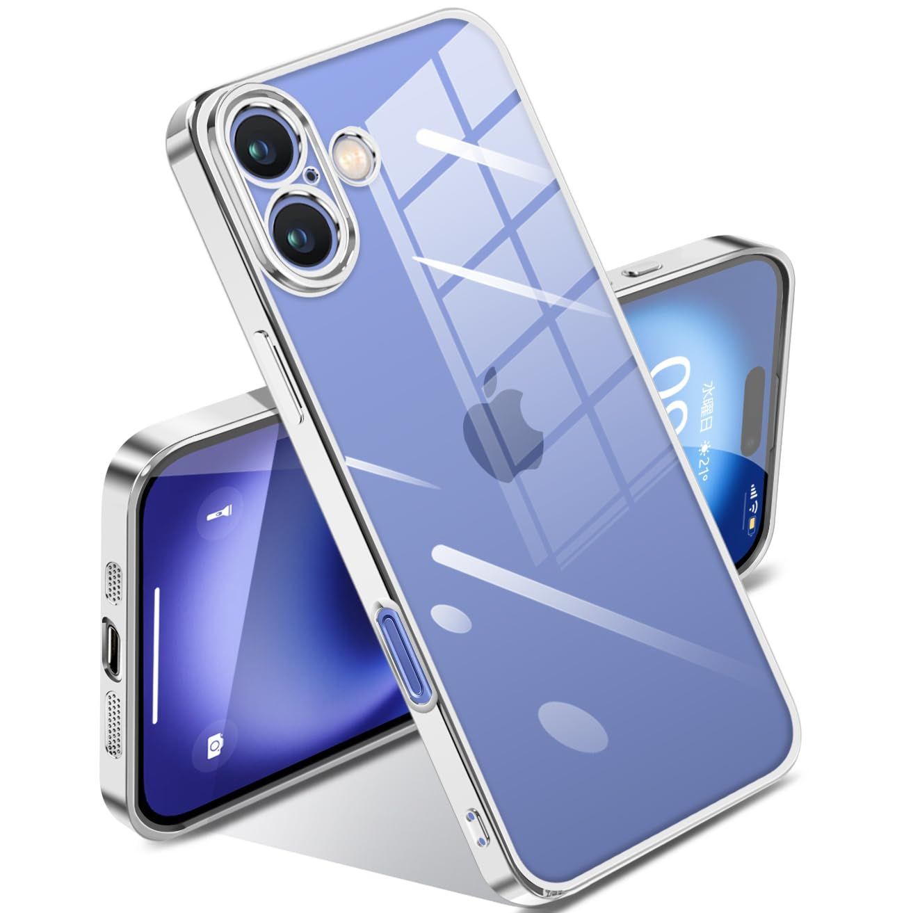 【人気商品】落下防止 ファッション 黄変防止 完全な保護 薄型 メッキ加工 軽量 透明 カバー TPU アイフォン16 柔らかい 耐衝撃 クリア ワイヤレス充電 ケース 人気 用 16 保護カバー(シルバー)