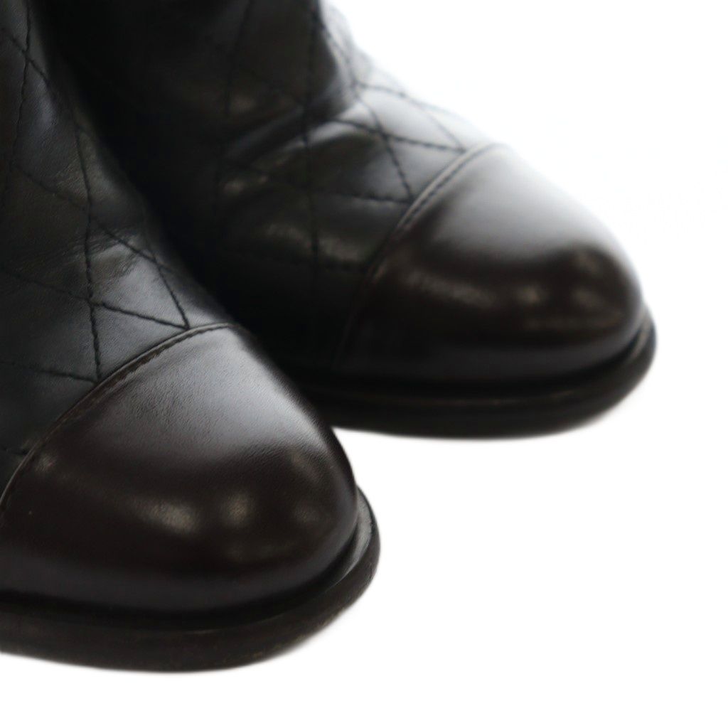 シャネル CHANEL ショートブーツ チャンキーヒール レザー 36.5 黒
