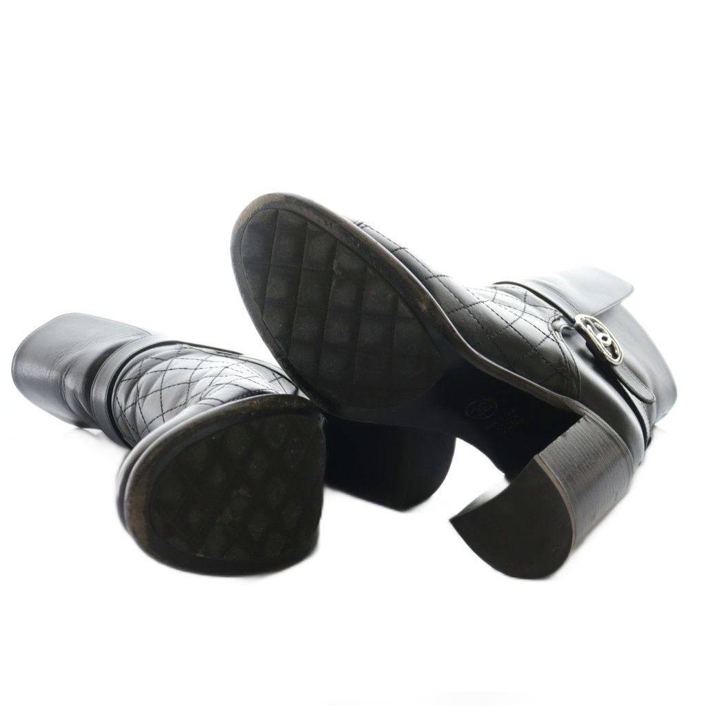 シャネル CHANEL ショートブーツ チャンキーヒール レザー 36.5 黒