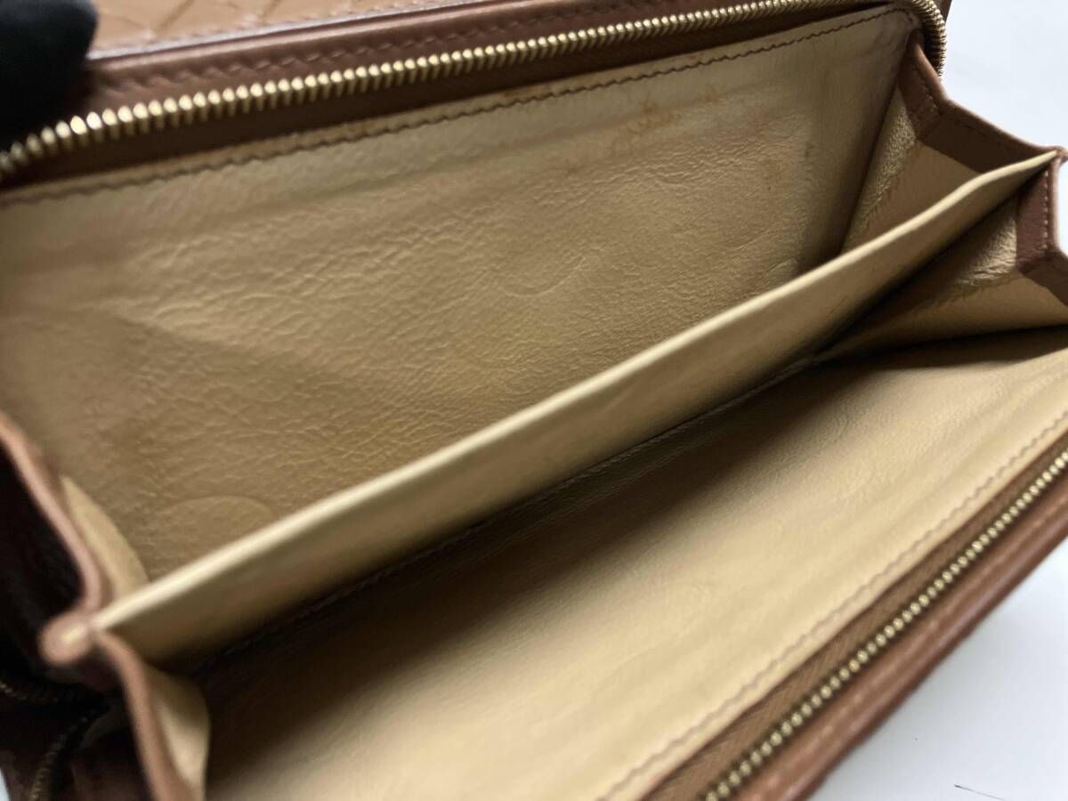 BOTTEGA VENETA イントレチャート フラップ長財布 ブラウン ボッテガ