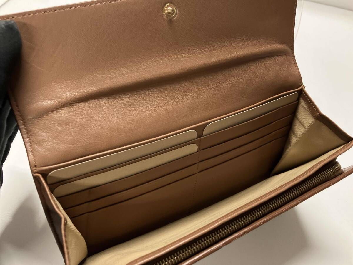 BOTTEGA VENETA イントレチャート フラップ長財布 ブラウン ボッテガ