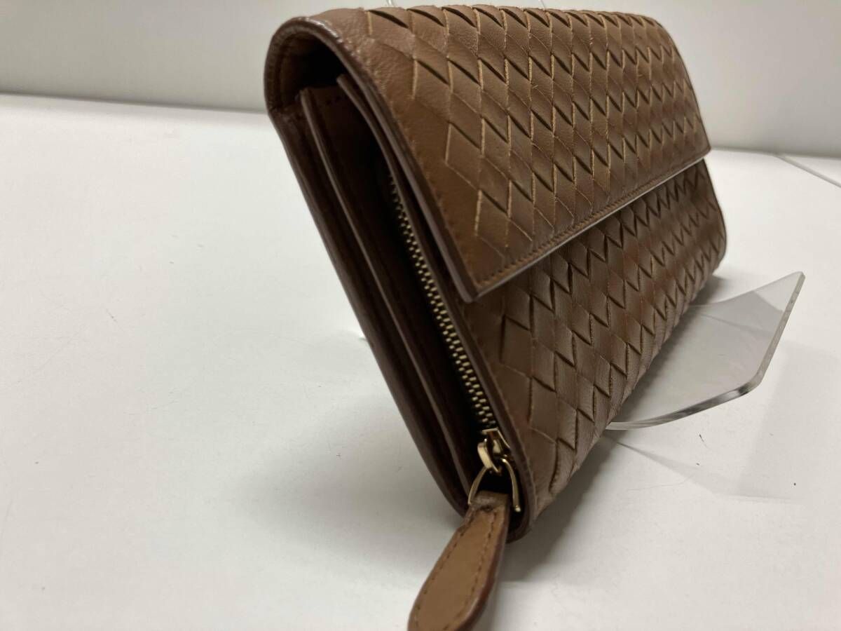 BOTTEGA VENETA イントレチャート フラップ長財布 ブラウン ボッテガ