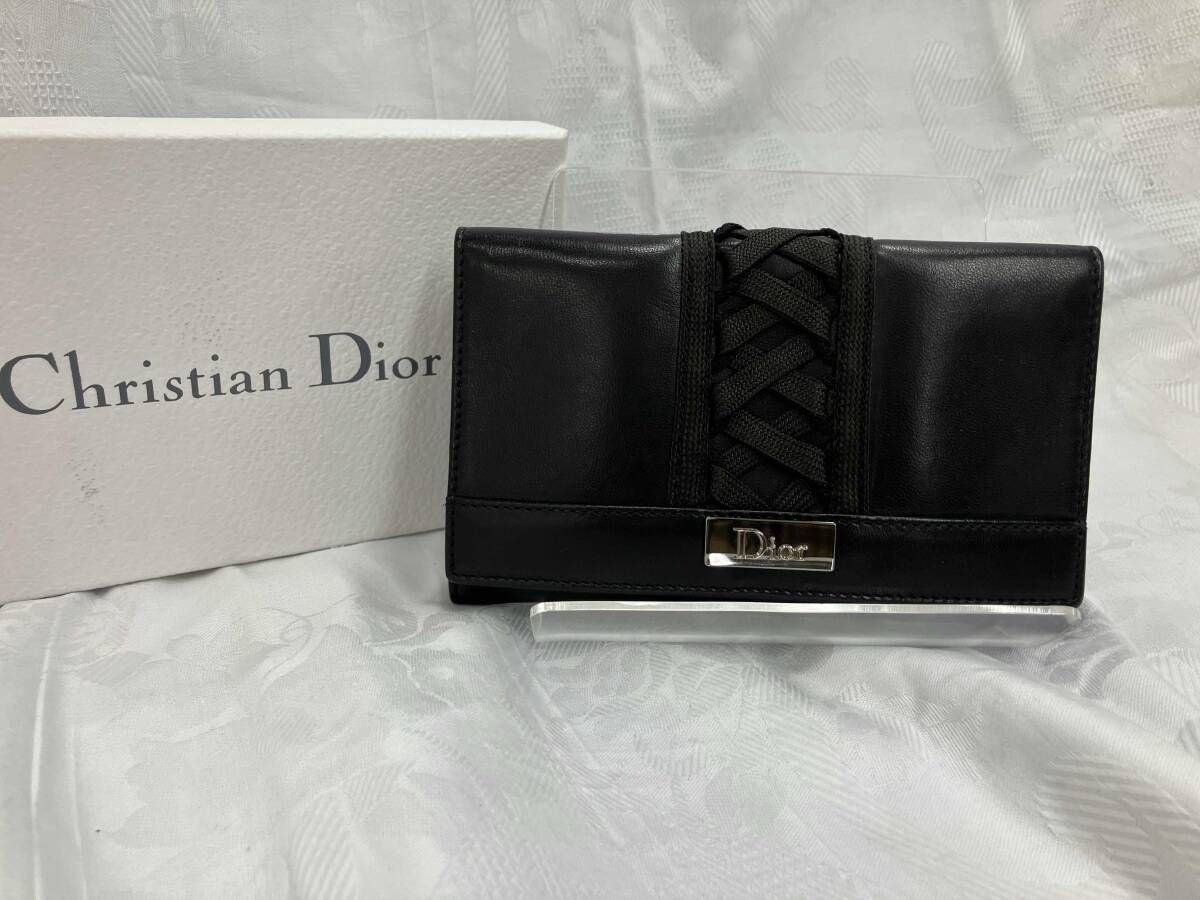 Christian Dior ディオール Wホック二つ折り財布 レザー 革 ブラック