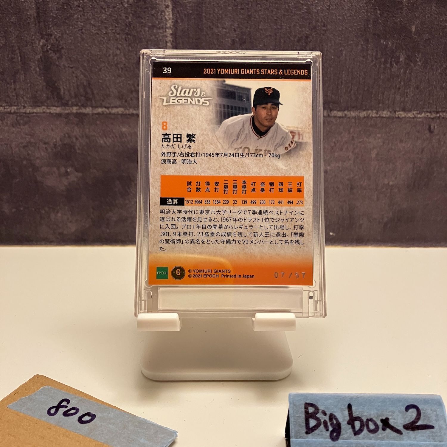 2021 EPOCH 高田繁 07/57 読売ジャイアンツ Stars & Legends Orange