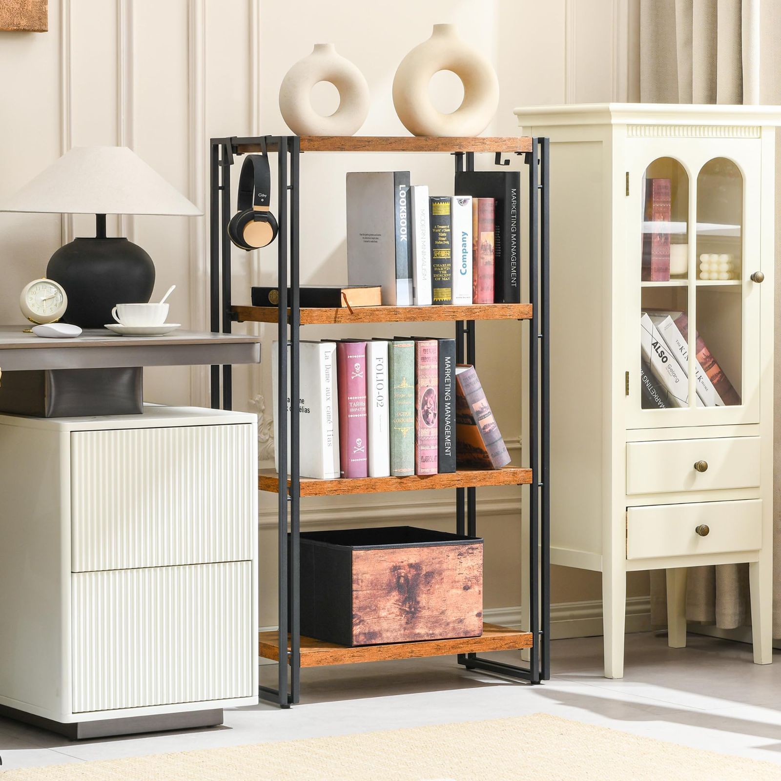 HCHQHS ラック オープンシェルフ 4段 木製 収納 本棚 オープンラック