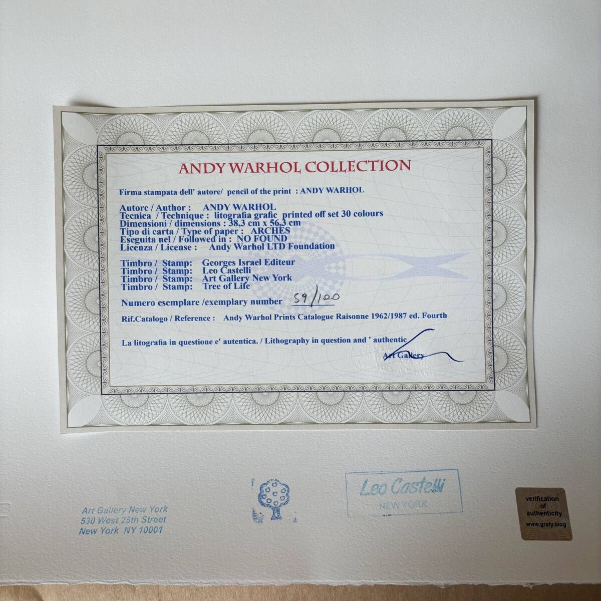 最終大幅値下げ希少・アンディウォーホル直筆サイン入り 希少・証明書付き】Andy Warhol（アンディウォーホル）サイン入り