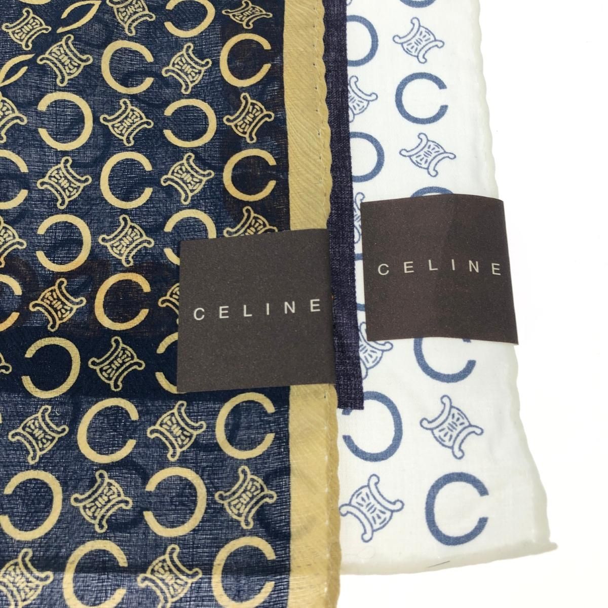 CELINE セリーヌ ハンカチ2枚セット マカダムC柄 ホワイト/ネイビー