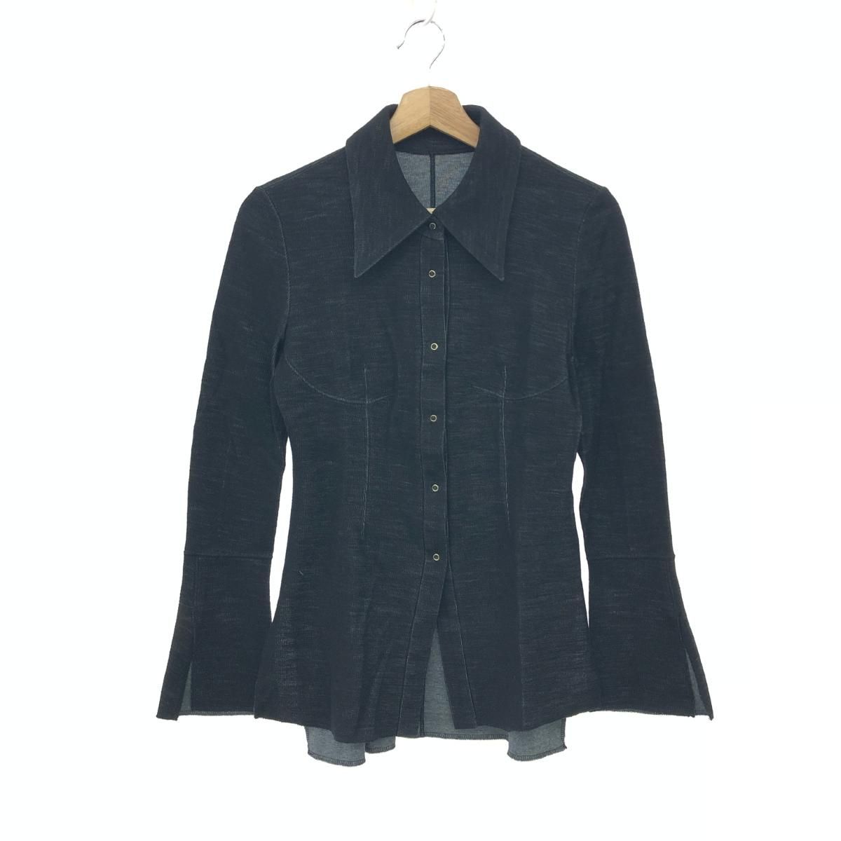 Mame Kurogouchi ネイビー長袖シャツ Mame Kurogouchi マメクロゴウチ ウールブレンドジャージーシャツ