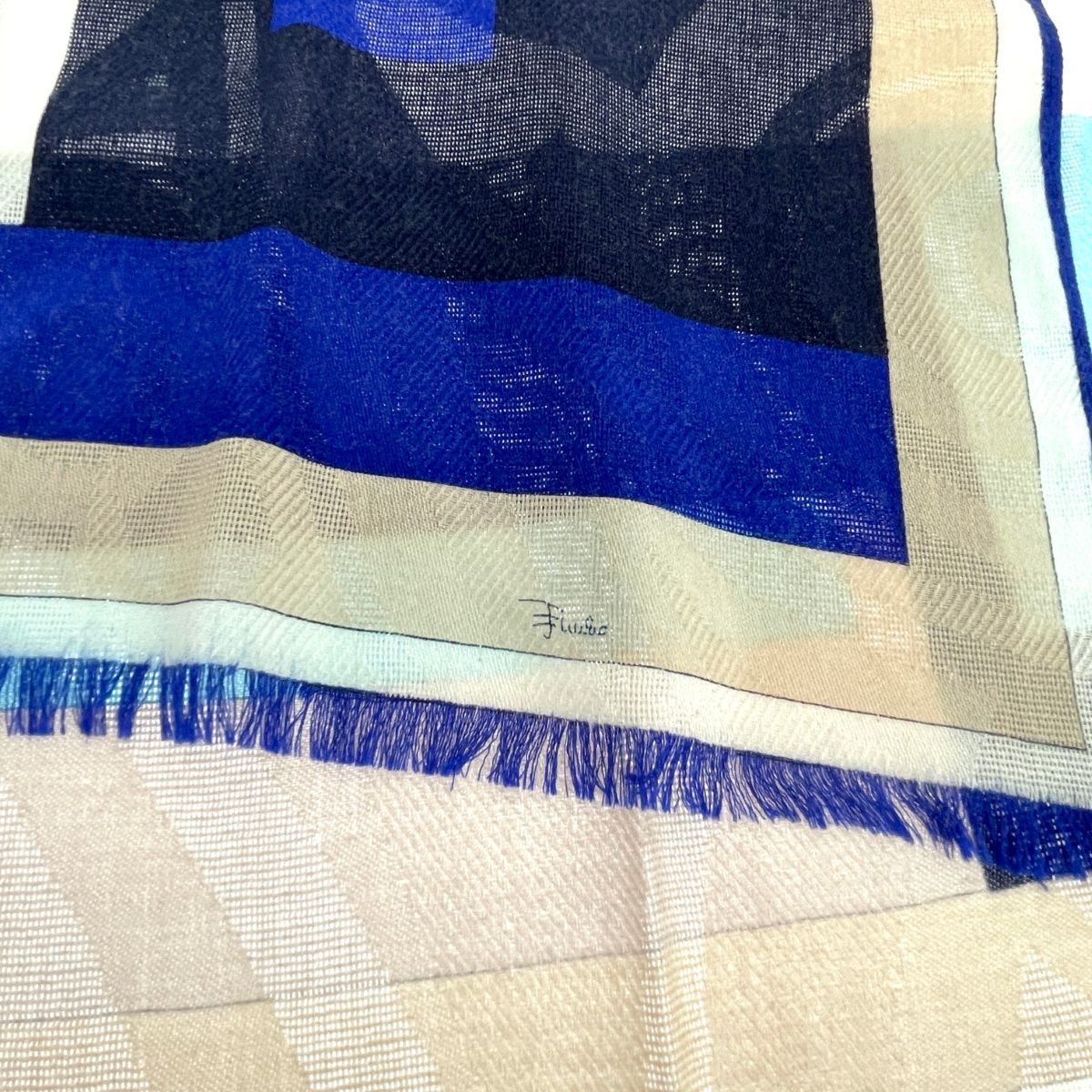 EMILIO PUCCI エミリオプッチ　シルクウールストール EMILIO PUCCI エミリオプッチ ストール ウール/シルク ブルー