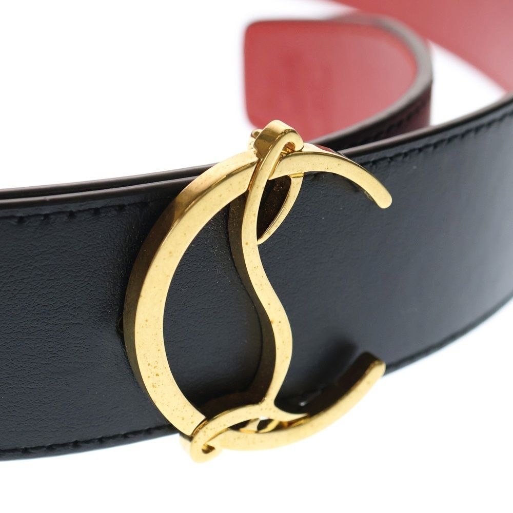 CHRISTIAN LOUBOUTIN クリスチャンルブタン CL Logo Belt カーフレザーベルト ブラック/ゴールド 中古・古着通販】Christian Louboutin (クリスチャン・ルブタン) CL