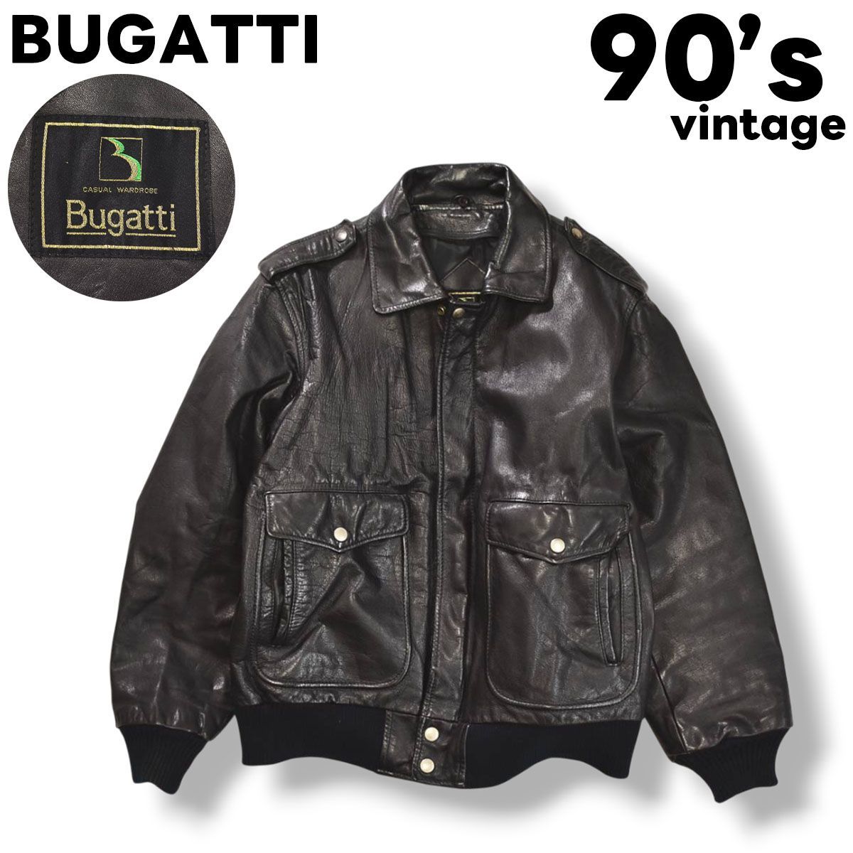 本革】 90s ヴィンテージ ブガッティ BUGATTI A－2 TYPE 牛革 レザー