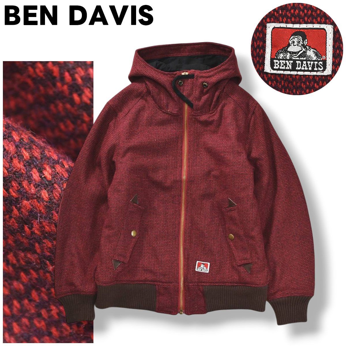 ベンデイビス BEN DAVIS フーデット ウール ジャケット ジップ 