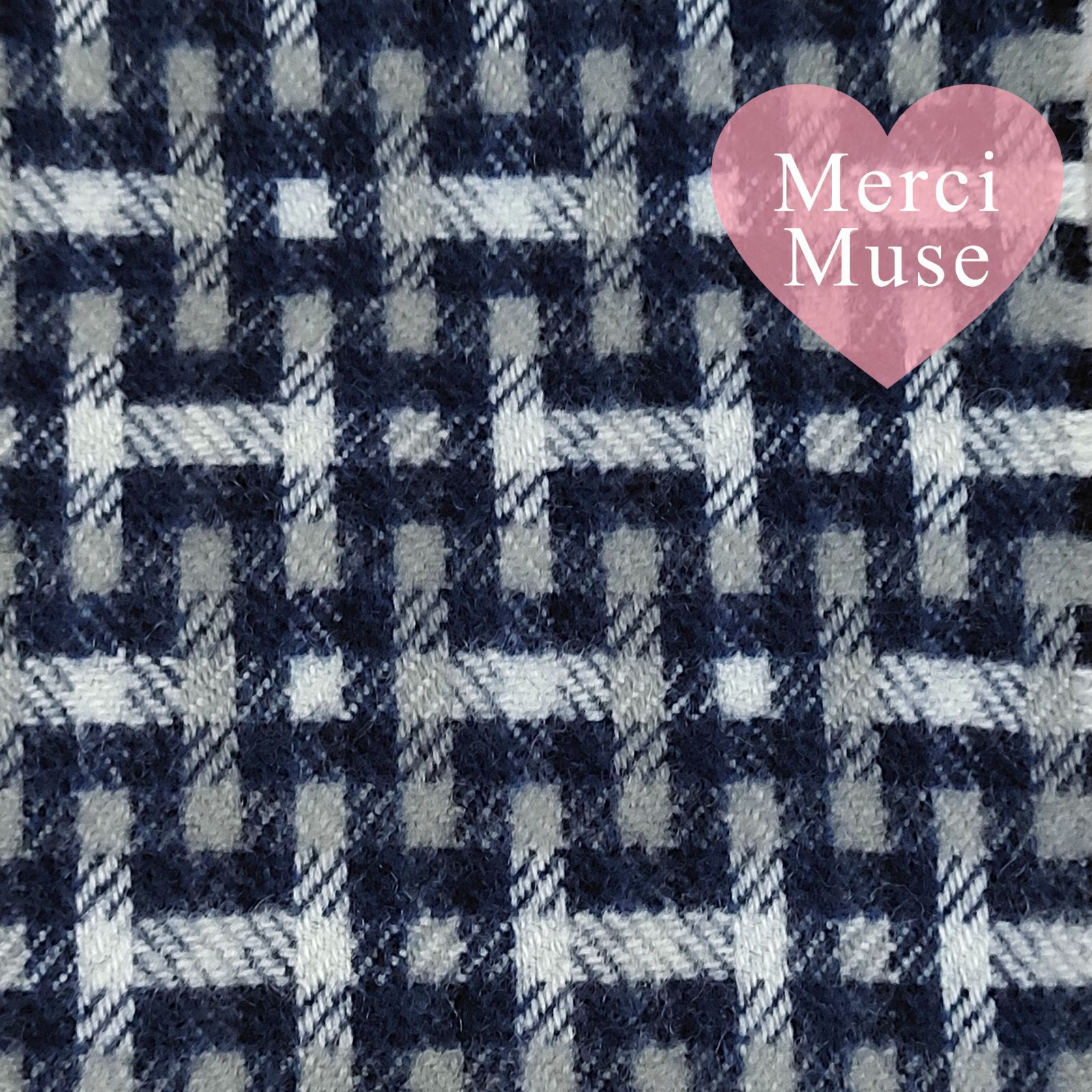 ❤未使用品❤カシミヤマフラー ネイビーｘベージュ エルメス 箱付 ペーパータグ付 ❤未使用品❤刺繍ロゴ H柄カシミヤマフラー ネイビーxグレー エルメス