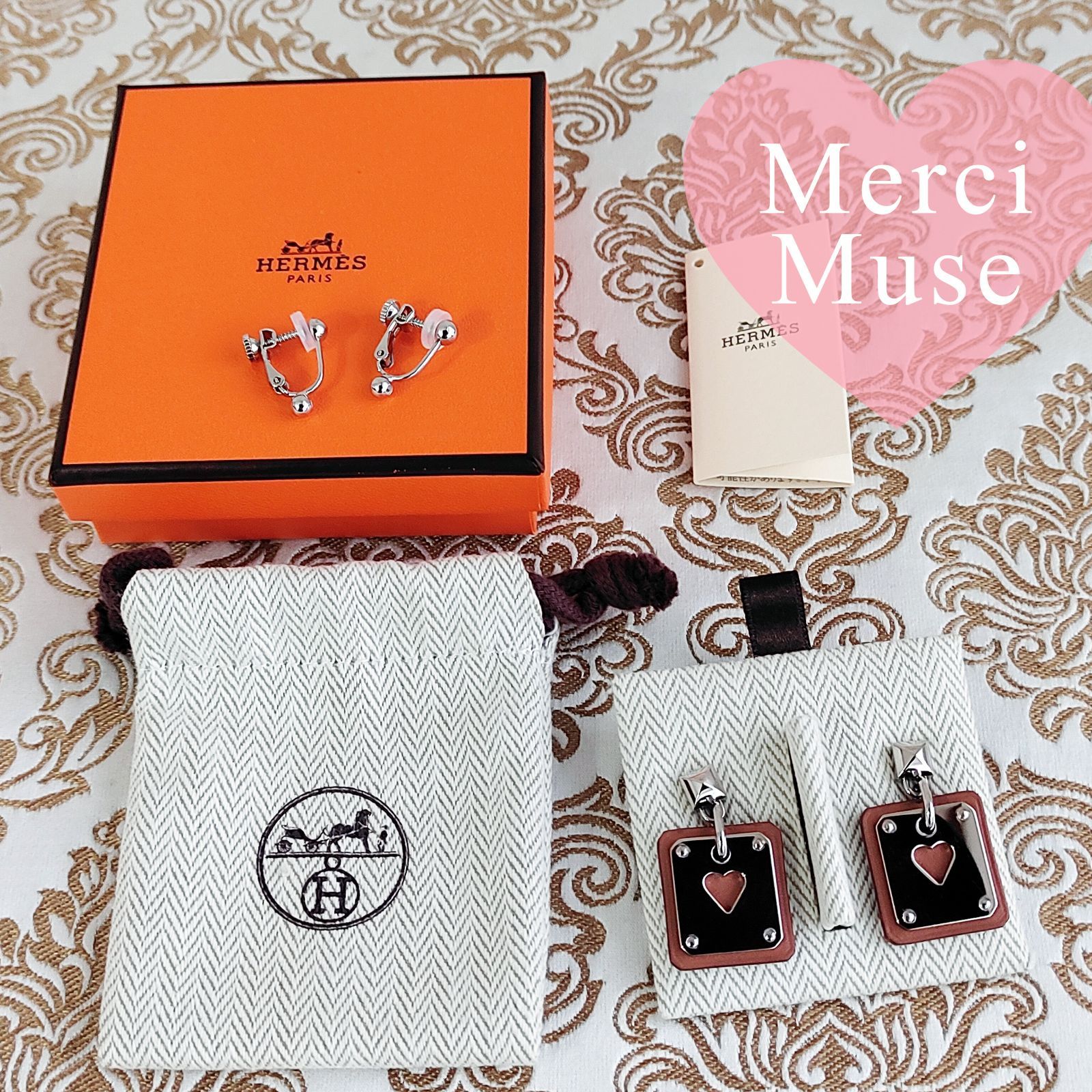 ❤お得なお品❤アスドゥクールピアス ブラウンxシルバー金具 エルメス