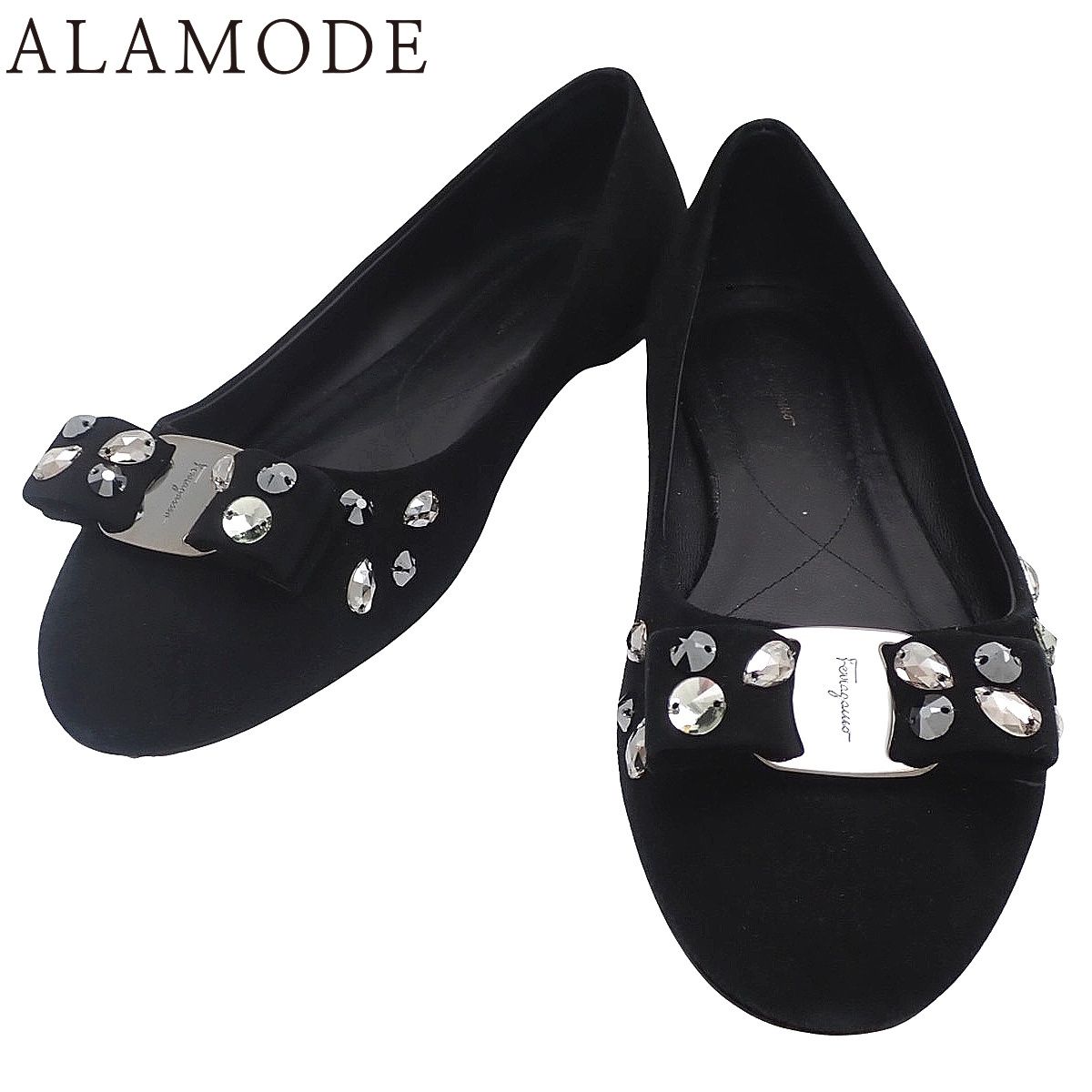 Salvatore Ferragamo リボンブラックフラットシューズ Ferragamo ニュー ヴァラリボン フラットシューズ | ブラック