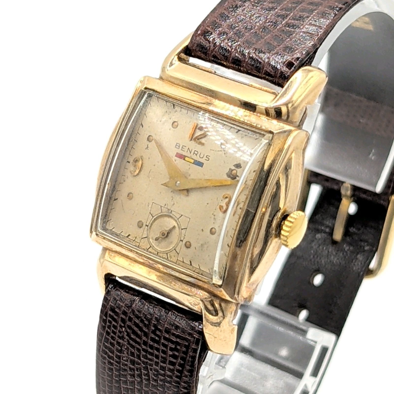 BENRUS Watch Men's Gold dial Square Y2K 50S Vintage Antique